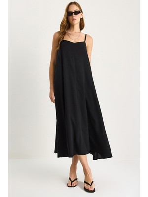 Kadın Ip Askılı Astarlı Dökümlü Rahat Yazlık Elbise