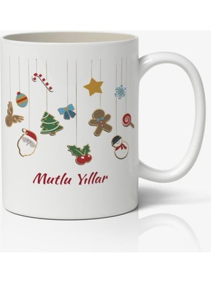 Yılbaşı Temalı Baskılı Kahve Kupa Bardak Model 28 Beyaz Renk