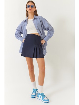 Shade Kadın Yüksek Bel Pileli Mini Atlas Etek