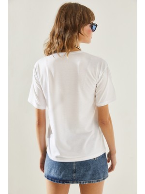 Kadın Bisiklet Yaka Kısa Kollu Basic T-Shirt