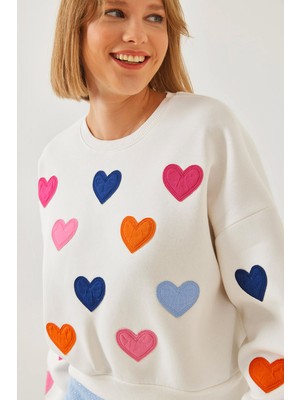 Shade Kadın Kalp Nakışlı Üç Iplik Şardonlu Sweatshirt