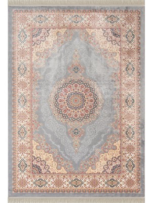 Imperial Luxe IL004G Gri Krem Çerçeveli Göbekli Halı Klasik Desen 100 Tarak Bambu Viskon Ipek Serisi