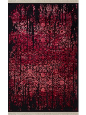 Diamente DM004J Siyah Kırmızı Modern Klasik Desen 100 Tarak Bambu Viskon Halı Ipek Serisi