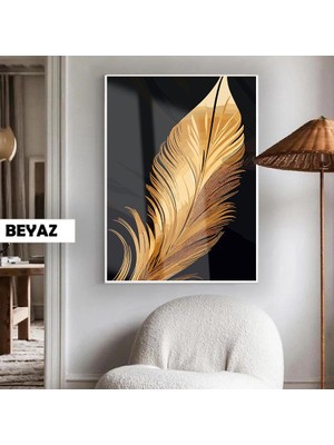 Harikabirev|siyah Altın Tüy  Macro Model 02|çerçeveli Temperli Cam Tablo Tekli Dikey