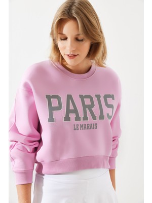 Shade Kadın Paris Baskılı Üç Iplik Şardonlu Sweatshirt