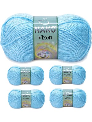 Nako 5 Adet Vizon Premium Akrilik El Örgü Ipi Yünü Renk NO:214 Ufuk Mavisi
