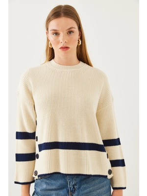 Shade Kadın Bisiklet Yaka Yanları Düğmeli Triko Kazak