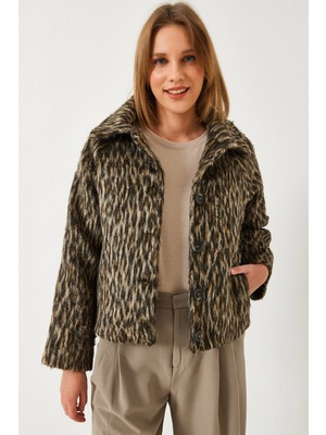 Shade Kadın Leopar Desenli Reglan Kollu Şardonlu Ceket