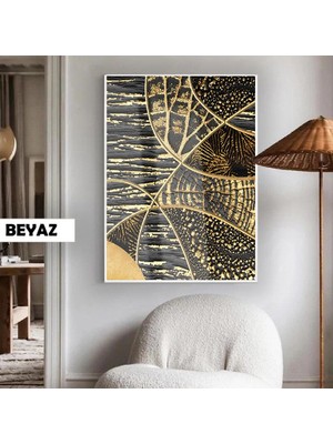 Harikabirev|02 Siyah-Altın Etnik Geometrıc Soyut Model |çerçeveli Temperli Cam Tablo Tekli Dikey