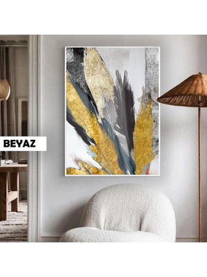 Harikabirev|tüy Desen Siyah Altın Elegant Soyut Model |çerçeveli Temperli Cam Tablo Tekli Dikey