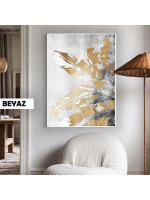 Harikabirev|yapraklı Desen Gri Bronz Elegant Model |çerçeveli Temperli Cam Tablo Tekli Dikey