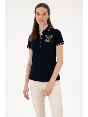 U.S. Polo Assn. Kadın Lacivert Slim Fit Polo Yaka Tişört Kolsuz %95 Pamuk Günlük Kullanım