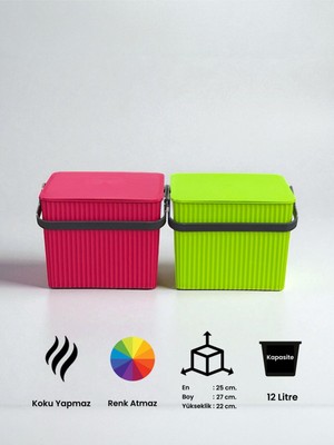 Rainbow 2'li Yeşil Pembe Kare Kova Piknik Sepeti Meyve Kovası