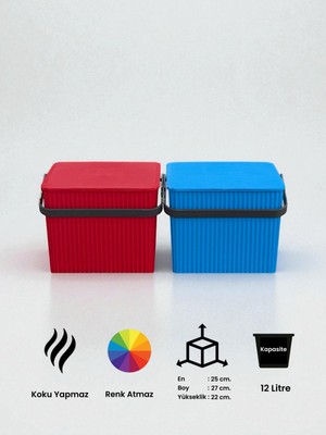 Rainbow 2'li  Kırmızı Mavi Kare Kova Piknik Sepeti Meyve Kovası