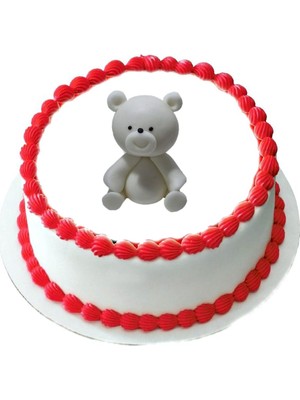 Şeker Hamurundan Pasta Tamamlayıcı Süs Beyaz Renk Ayıcık Modeli