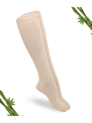 Premium Dikişsiz (Ten Rengi) Bej Rengi Kadın Bambu Dizaltı Çorap - 392-BEJ-35-38 - (1 Çift)