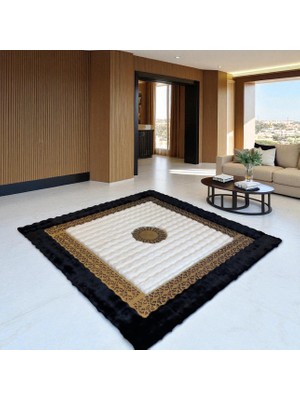 Modern Altın Varaklı Peluş Halı - Şık Salon Halısı