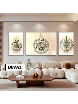 Harikabirev|soft Ihlas/nas/ayetel K. Dini Model|çerçeveli Temperli Cam Tablo 3lü Yatay