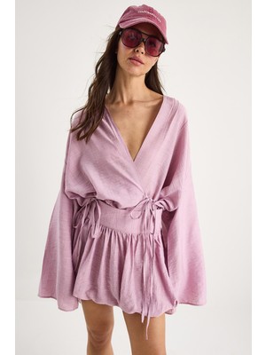 Shade Kadın Mini Balon Etekli Bağlama Detaylı Kimono Alt-Üst Takım