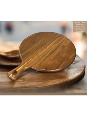 Kahverengi Akasya Serisi Yuvarlak Saplı Çok Amaçlı Sunum ve Kesim Pano