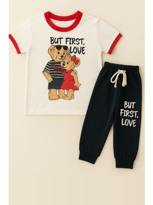 Çocuk Love Ayıcık Desenli Kısa Kollu Pijama Takımı