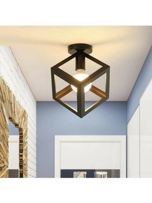 Geometrik Metal Küp Avize, Rustik Retro Tarz, Siyah Renkli Modern Tasarım