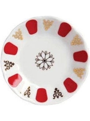 Kırmızı ve Gri Renklerde 12'li Porselen Çay Tabağı Seti