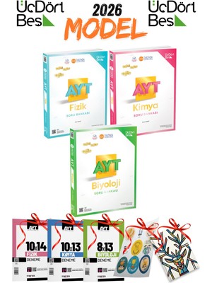 2026 Model Üç Dört Beş Yayınları Ayt Fizik Ayt Kimya Ayt Biyoloji Soru Bankası Seti 5 Hediyeli 345