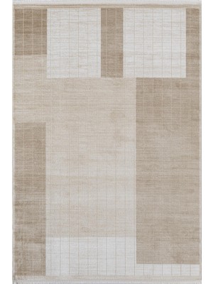 Merit MR008A Krem Halı Vizon Geometrik Desenli Ince Yumuşak Akrilik Modern Salon Oturma Odası Halısı