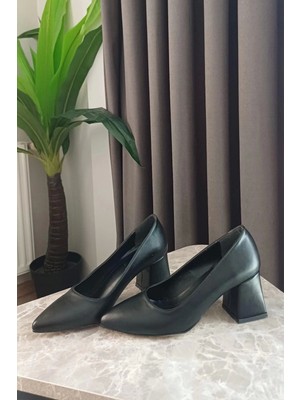 Kadın Nova Siyah Cilt 6,5 cm Kalın Topuklu Stiletto
