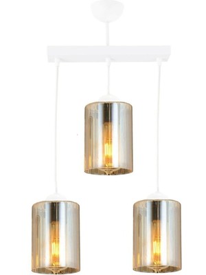 Şık Beyaz Üçlü Cam Sarkıt Avize, Modern ve Estetik Tasarım