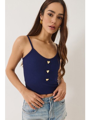 Shade Kadın Ince Askılı Kalp Aksesuarlı Crop Atlet