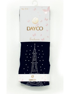 Dayco Taş Işlemelli Eyfel Kulesi Desenli Lacivert  Çocuk Külotlu Çorap