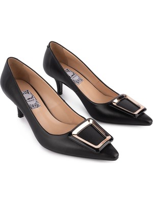 Hakiki Deri Tokalı Kısa Topuklu Klasik Ayakkabı Siyah 50851