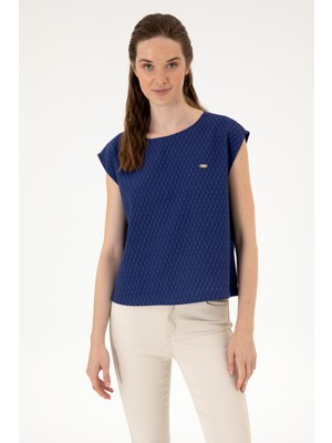 U.S. Polo Assn. Kadın Lacivert Kısa Kollu Gömlek %85 Viskoz Trend Desenli Stil