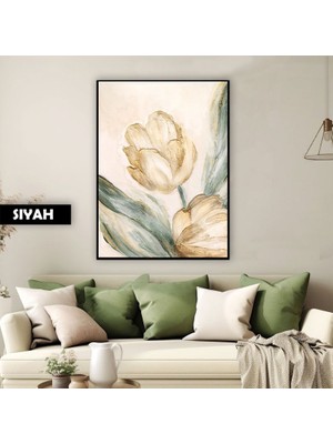 Harikabirev|soft Sarı Yeşil Lale Modeli Elegant |çerçeveli Temperli Cam Tablo Tekli Dikey