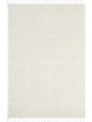 Wool WL009A Beyaz Modern Desen Kabartmalı Doku Pamuk Tabanlı Kaymaz Halı