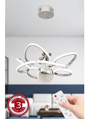 3 Renk Toplu Kumandalı Modern Krom Gümüş LED Avize