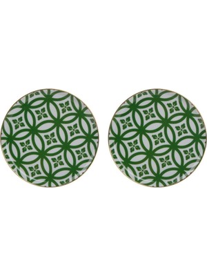 Yeşil Desenli Düz Tabak Seti, 20CM, 2'li, Şık ve Kullanışlı Mutfak Gereci