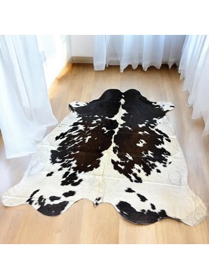 Siyah Beyaz Hakiki Dana Derisi Post Halı 185X283CM – El Yapımı Gerçek Deri Post Halı