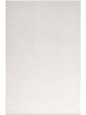Jade JD013W Beyaz Halı Modern Desenli Triko Akrilik Pamuk Tabanlı Kaymaz Salon Oturma Odası Halısı