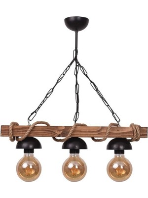 Rustik Ahşap 3'lü Halatlı Avize, Şık ve Doğal Aydınlatma Seçeneği