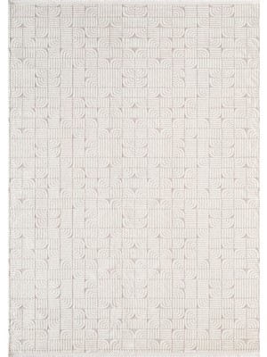 Karmen Halı Best 113A Beyaz Modern Geometrik Desen Parlak Makinada Yıkanabilir Salon Halısı