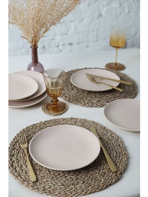 Kumlu Krem Rölyefli, 21 Cm, 6'lı Set, Şık ve Dayanıklı Pasta Tabağı