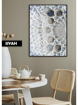 Harikabirev|soft Beyaz-Mavi Desenli Dini Modeli |çerçeveli Temperli Cam Tablo Tekli Dikey