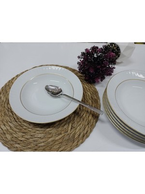 Şık 22 cm Mat Yaldızlı Çukur Yemek Tabağı Seti, 6 Adet, Zarif ve Dayanıklı Tasarım