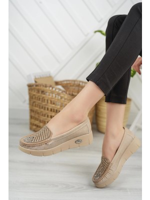 Kadın Geyala Bej Parmak Arası (12 cm ) Platform Topuklu Terlik