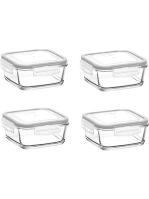4'lü Cam Kapaklı Saklama Kabı Seti, 720CC, Beyaz, Pratik ve Şık Saklama Çözümü