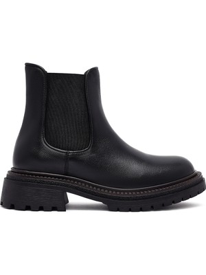 Kadın Siyah Kalın Tabanlı Deri Chelsea Bot 25WFD1531FT