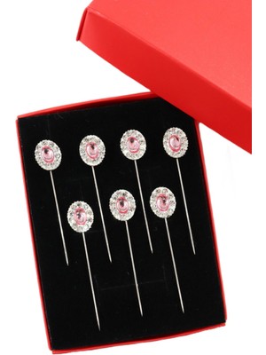 8li Pembe Kristal Taşlı Eşarp Iğnesi. Şal Iğnesi. Türban Iğnesi. Başörtü Iğnesi